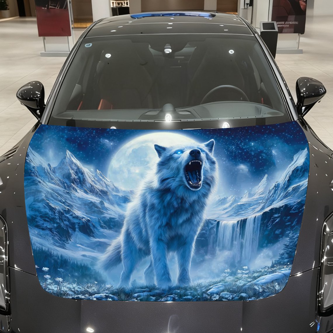 Car Accessories For Winter - Winter Mountain Night Scene Wolf autokapstickers-PVC
