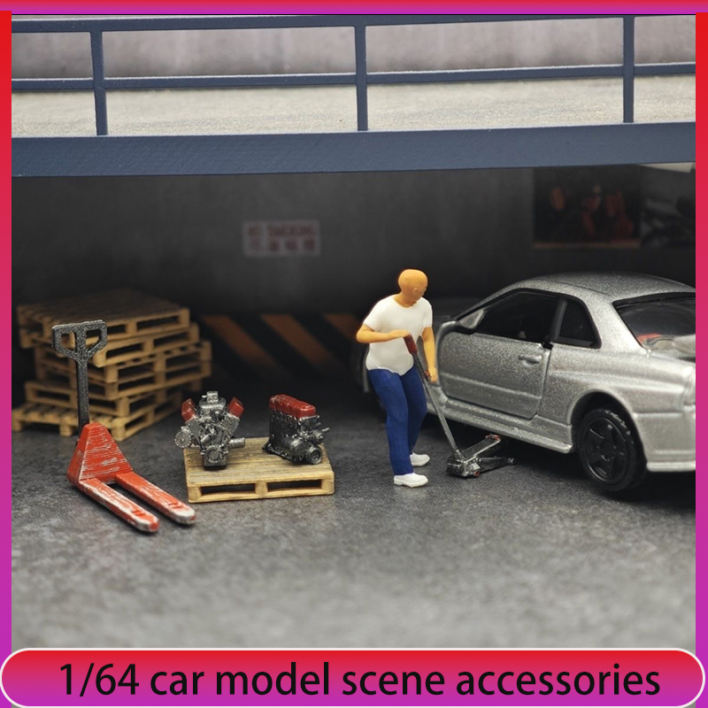 Car Accessories Shop - 1:64 automodel reparatiewerkplaats scènedecoraties, krik, minifiguur,